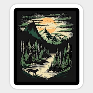 Majestic Wilderness: Lone Wolf and Mountain Landscape for him for her, men and women Sticker